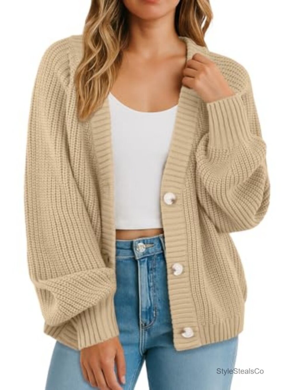 Women's Knit Cardigan Sweater Open Front Chunky Long Sleeve V-Neck Button Up
